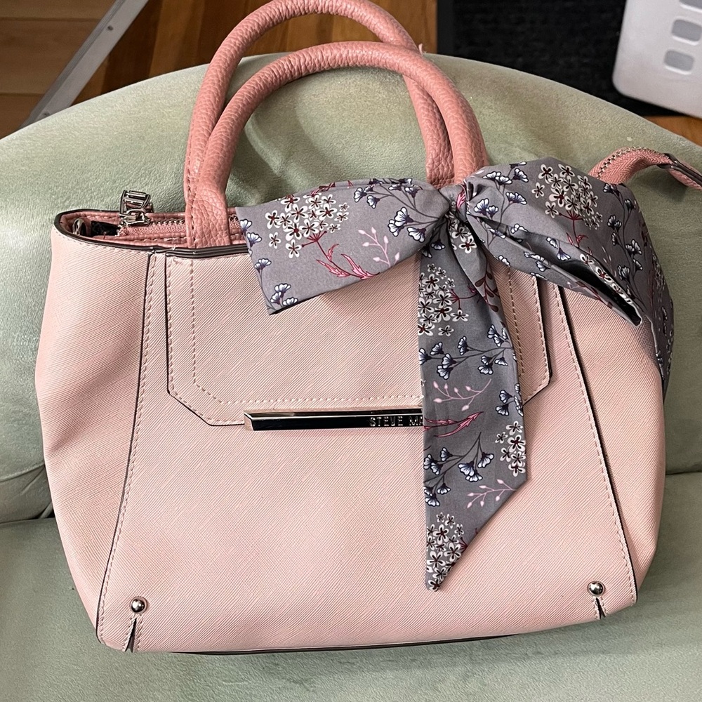 Steve Madden blush pink handbag with scarf.